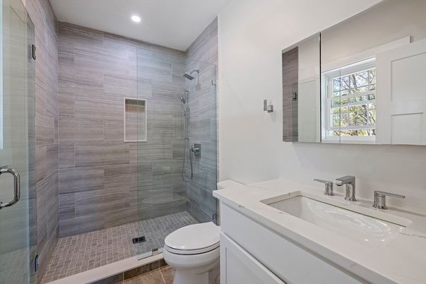 Bathroom, Glass Shower, Interior, Recessed Lighting