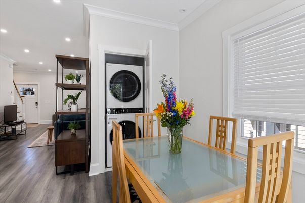 Dining room, Interior, Recessed Lighting, Washer, Wood Texture Flooring