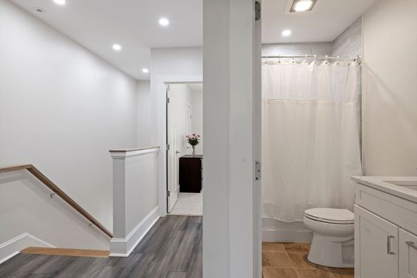Bathroom, Interior, Recessed Lighting, Wood Texture Flooring