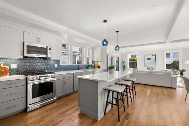 Interior, Kitchen, Living room, Pendant Lights, Recessed Lighting, Stainless Steel Appliances, Wood Texture Flooring