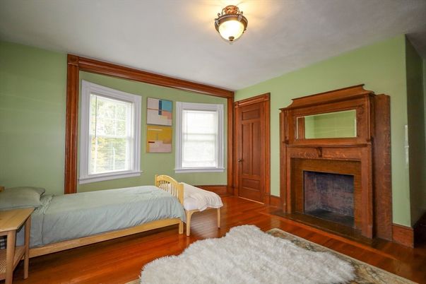 Bedroom, Fireplace, Interior, Wood Texture Flooring