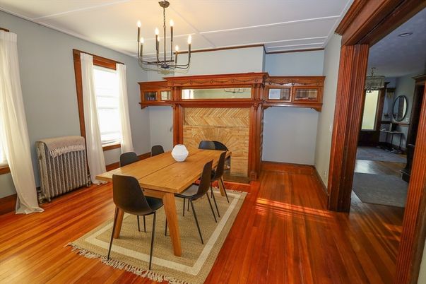 Chandelier, Dining room, Interior, Wood Texture Flooring