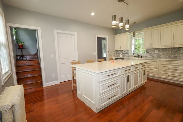 Interior, Kitchen, Pendant Lights, Recessed Lighting, Wood Texture Flooring
