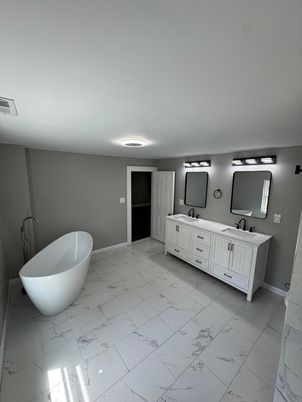 Bathroom, Dual Sink Vanities, Free Standing Baths, Interior, Marble