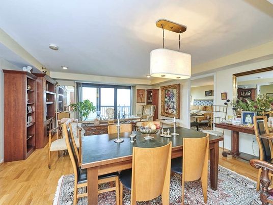 Dining room, Interior, Recessed Lighting, Wood Texture Flooring