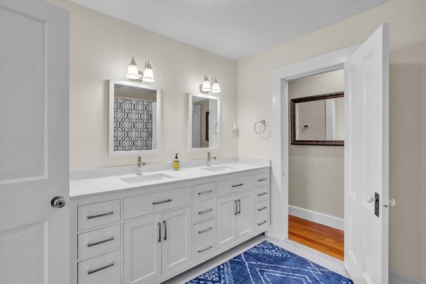 Bathroom, Dual Sink Vanities, Interior, Wood Texture Flooring