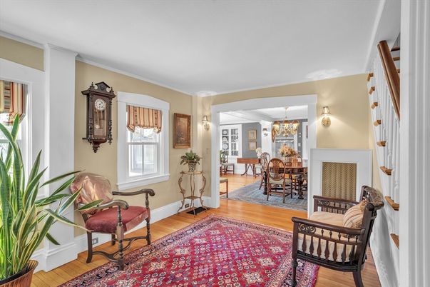 Chandelier, Dining room, Fireplace, Interior, Wood Texture Flooring