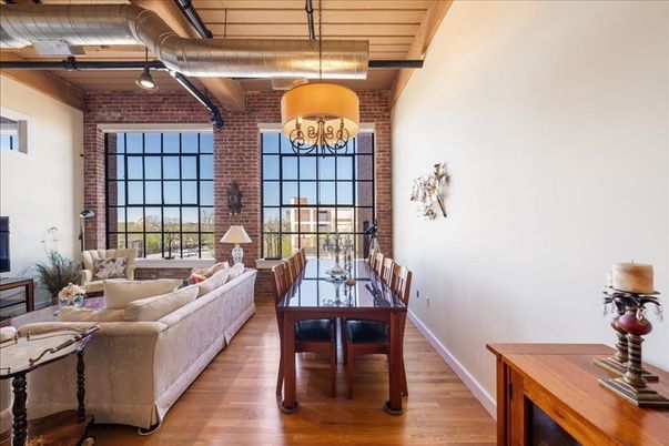 Dining room, Interior, Living room, Stone Walls, Wood Texture Flooring