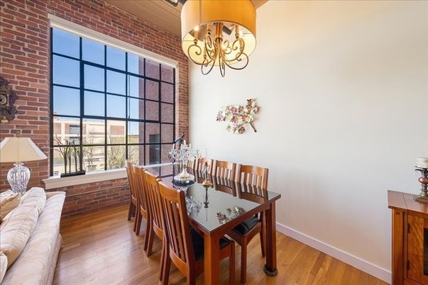 Chandelier, Dining room, Interior, Stone Walls, Wood Texture Flooring