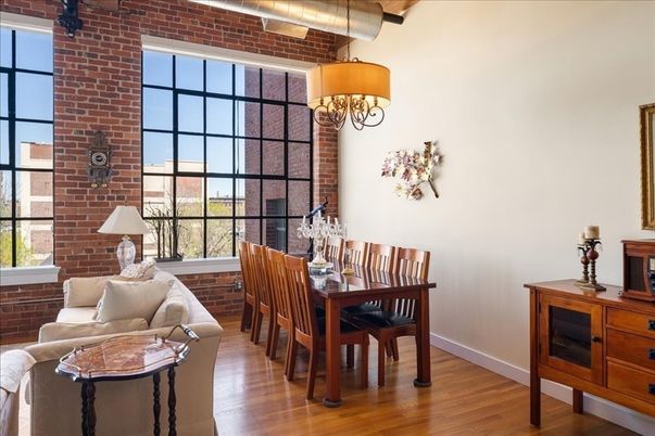Chandelier, Dining room, Interior, Stone Walls, Wood Texture Flooring