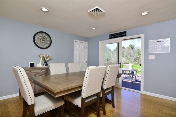 Dining room, Interior, Recessed Lighting, Wood Texture Flooring
