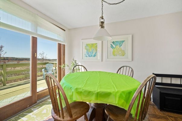 Dining room, Interior, Pendant Lights, Wood Texture Flooring