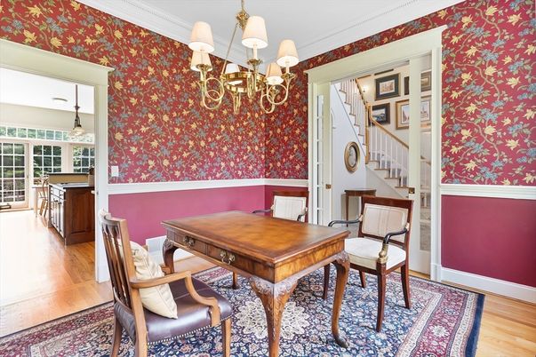 Chandelier, Dining room, Interior, Wood Texture Flooring