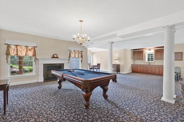 Billiard Table, Chandelier, Fireplace, Game Room, Interior