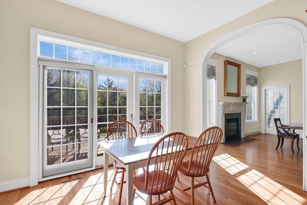 Dining room, Fireplace, Interior, Wood Texture Flooring