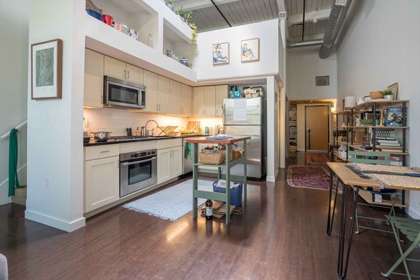 Interior, Kitchen, Stainless Steel Appliances, Wood Texture Flooring