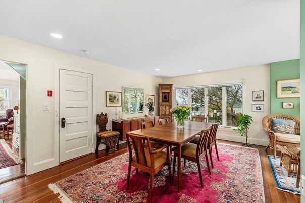 Dining room, Interior, Recessed Lighting, Wood Texture Flooring