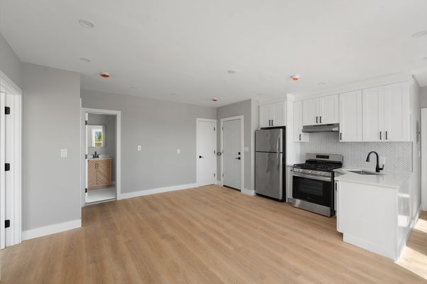 Interior, Kitchen, Recessed Lighting, Wood Texture Flooring