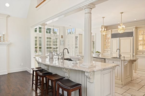 Chandelier, Interior, Kitchen, Pendant Lights, Recessed Lighting, Wood Texture Flooring