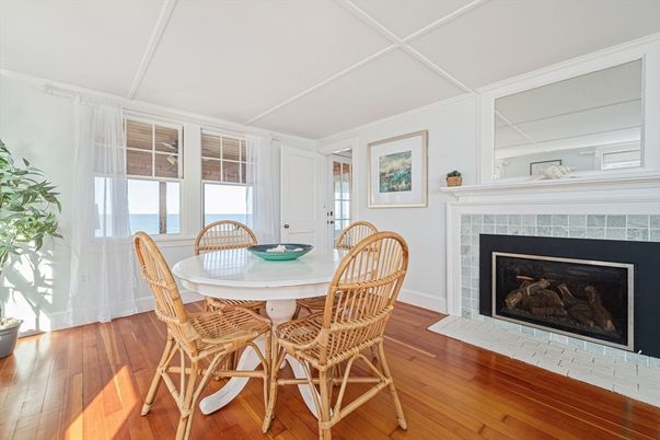 Dining room, Fireplace, Interior, Wood Texture Flooring