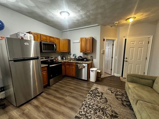 Interior, Kitchen, Stainless Steel Appliances, Wood Texture Flooring