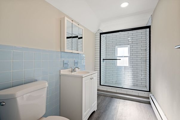Bathroom, Interior, Recessed Lighting, Wood Texture Flooring