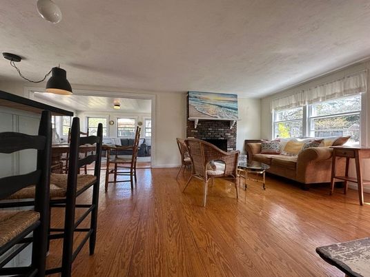 Dining room, Fireplace, Interior, Living room, Wood Texture Flooring