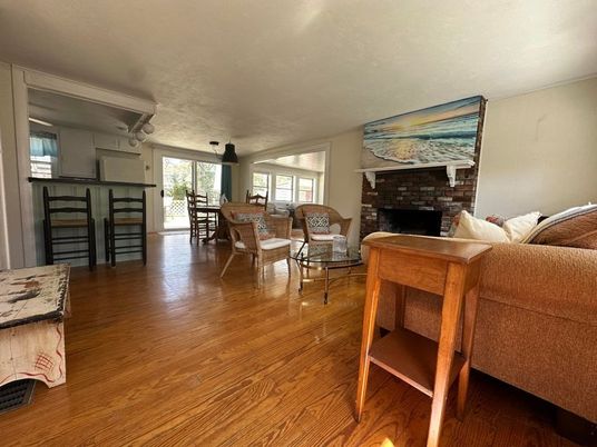 Dining room, Fireplace, Interior, Living room, Wood Texture Flooring