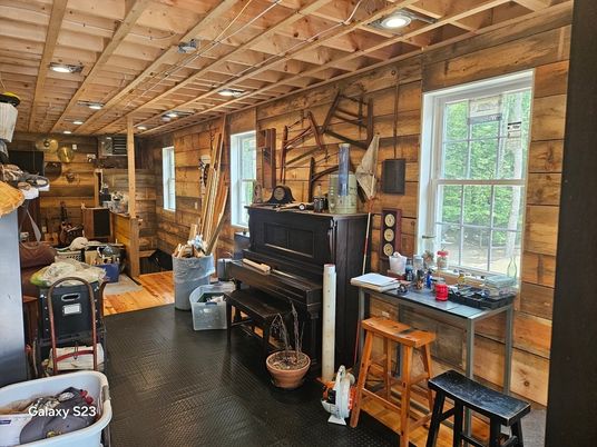 Interior, Piano, Recessed Lighting, Wooden Beams, Wood Texture Flooring, Wooden Walls