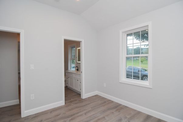 Bathroom, Empty room, Interior, Recessed Lighting, Wood Texture Flooring