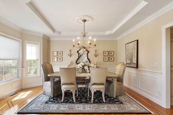 Chandelier, Dining room, Interior, Wood Texture Flooring