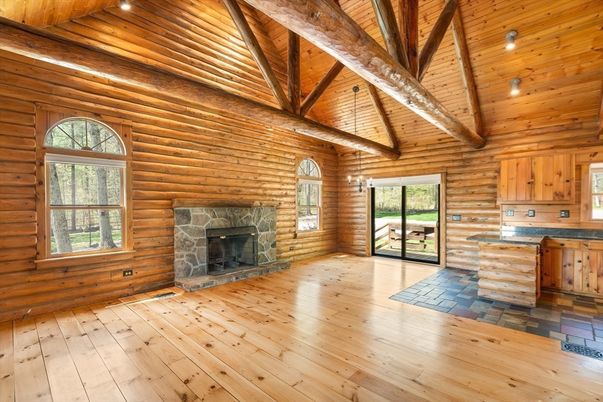 Empty room, Fireplace, Interior, Wooden Beams, Wooden Ceilings, Wood Texture Flooring, Wooden Walls