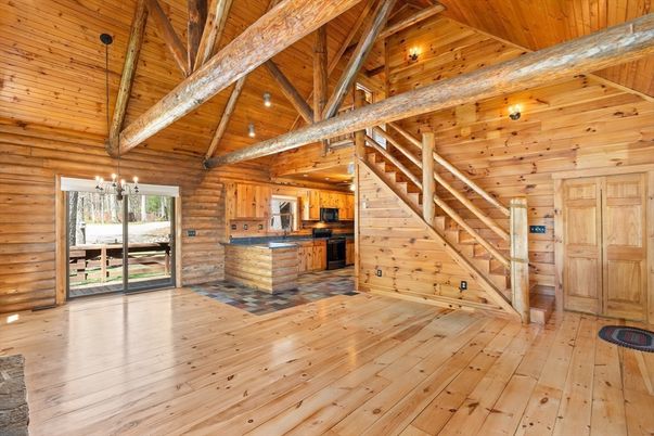 Chandelier, Empty room, Interior, Kitchen, Wooden Beams, Wooden Ceilings, Wood Texture Flooring, Wooden Walls