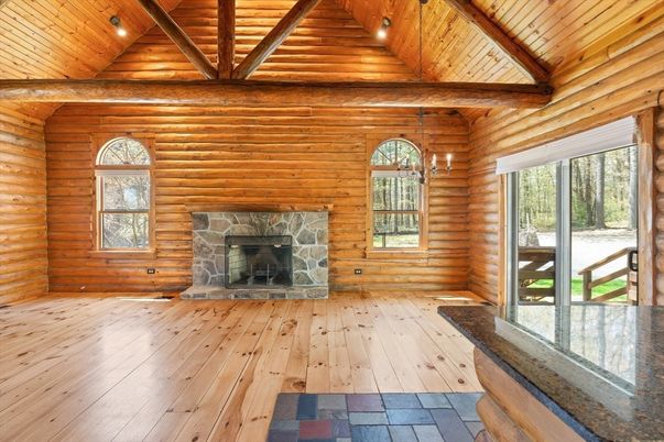 Empty room, Fireplace, Interior, Wooden Beams, Wooden Ceilings, Wood Texture Flooring, Wooden Walls