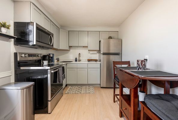 Interior, Kitchen, Stainless Steel Appliances, Wood Texture Flooring