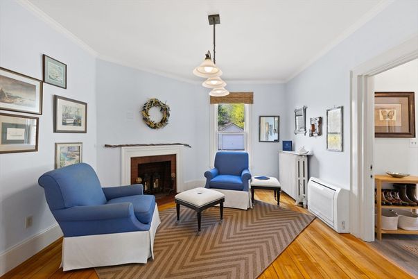 Fireplace, Interior, Living room, Pendant Lights, Wood Texture Flooring