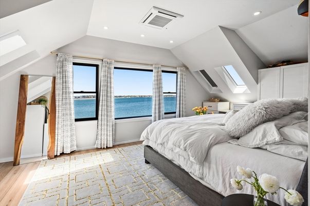 Bedroom, Interior, Recessed Lighting, Water, Wood Texture Flooring
