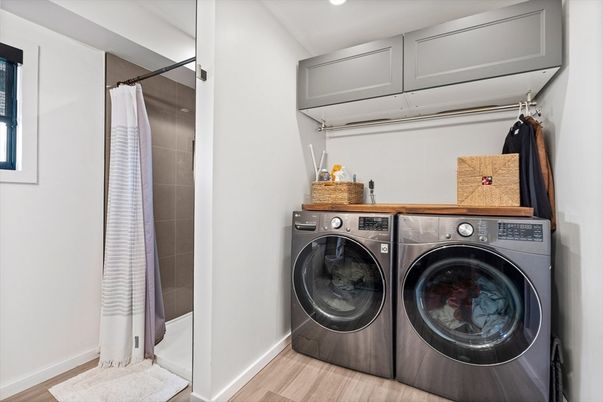 Interior, Recessed Lighting, Utility Closets, Washer, Wood Texture Flooring