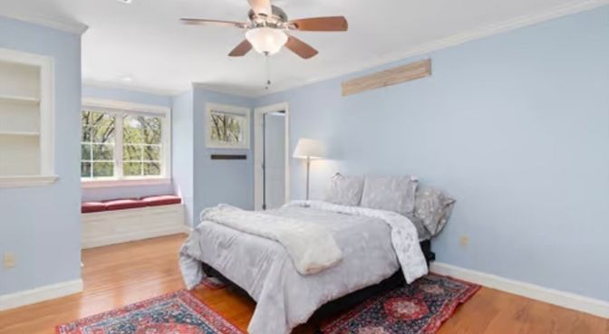 Bedroom, Interior, Recessed Lighting, Wood Texture Flooring