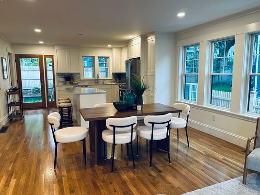 Dining room, Interior, Kitchen, Recessed Lighting, Wood Texture Flooring