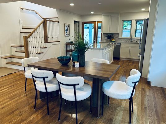Dining room, Interior, Kitchen, Recessed Lighting, Wood Texture Flooring