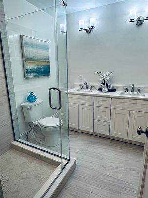Bathroom, Dual Sink Vanities, Glass Shower, Interior