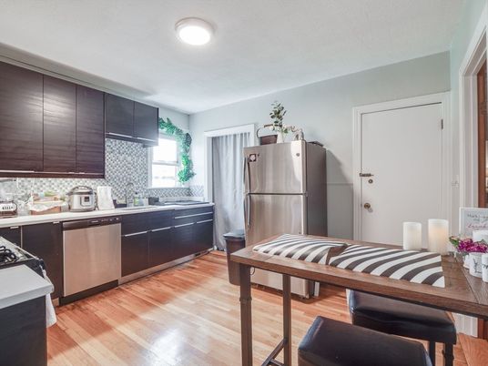 Interior, Kitchen, Stainless Steel Appliances, Wood Texture Flooring