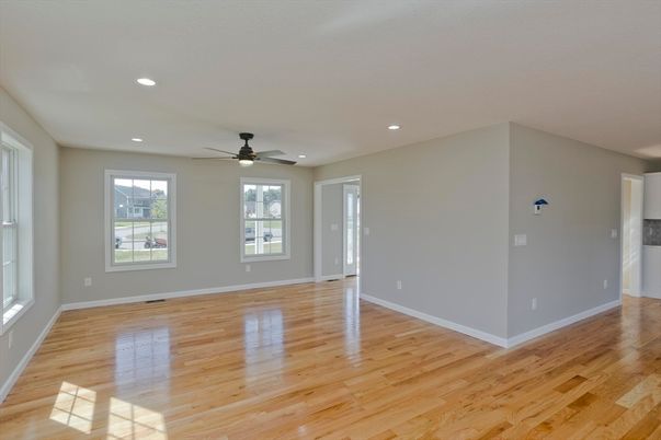 Empty room, Interior, Recessed Lighting, Wood Texture Flooring