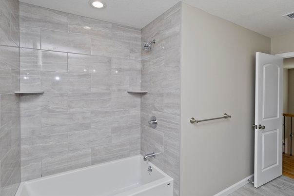 Bathroom, Interior, Recessed Lighting, Wood Texture Flooring