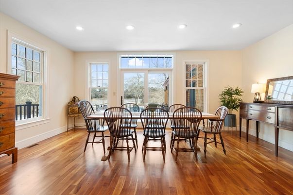 Dining room, Interior, Recessed Lighting, Wood Texture Flooring