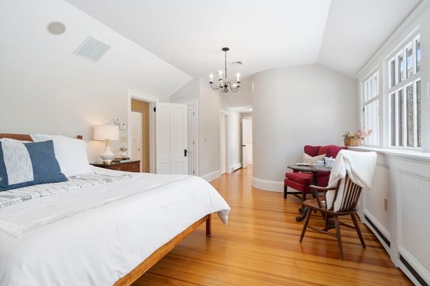 Bedroom, Chandelier, Interior, Wood Texture Flooring