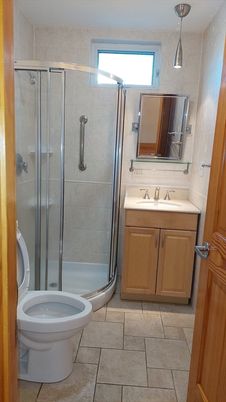 Bathroom, Glass Shower, Interior, Pendant Lights