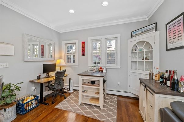 Home Office, Interior, Recessed Lighting, Wood Texture Flooring