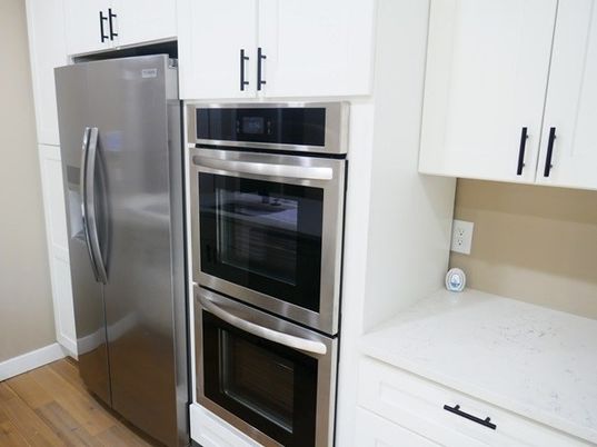Interior, Kitchen, Stainless Steel Appliances, Wood Texture Flooring